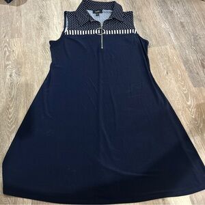 MSK Navy Dress with Polka Dot Collar